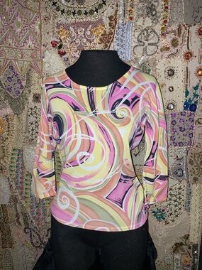 Joseph A Swirl-Print Long Sleeve Top in Pink, Cream and Black